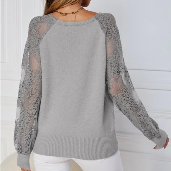 Boho lace raglan sleeve sweater light gray - Picture 6 of 15